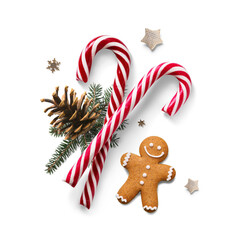 Wall Mural - christmas design element composition with fir tree branches and holiday ornament on transparent.