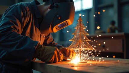 Metal artist, welder creates holiday tree using welding work