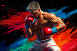 A Muscular Boxer in Fighting Stance with Vivid Background