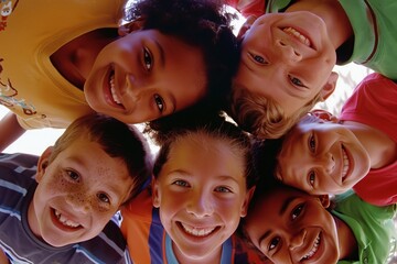 Wall Mural - Group of diverse children smiling and looking at the camera on a sunny day