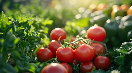 Poster - Ripe Red Tomatoes on the Vine in a Lush Garden