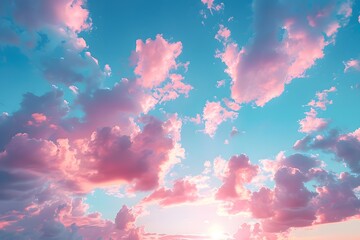 Wall Mural - Serene Sunset Sky with Soft Pink and Blue Clouds