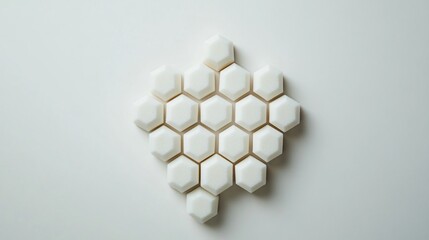 Sugar cubes artfully arranged in a hexagon pattern, isolated on a smooth light gray background