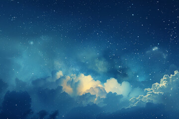Wall Mural - a beautiful blue sky with clouds and stars