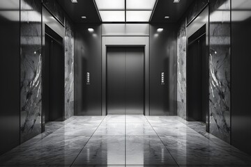 Canvas Print - Modern Elevator Lobby with Sleek Design and Marble Finishes