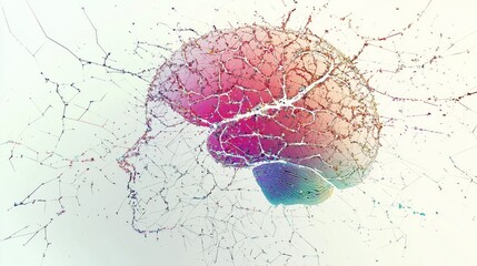 Colorful abstract representation of a brain with intricate lines and patterns.