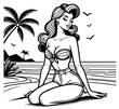 © Luka - etro beach pin-up girl in a fun and flirty cartoon style black vector