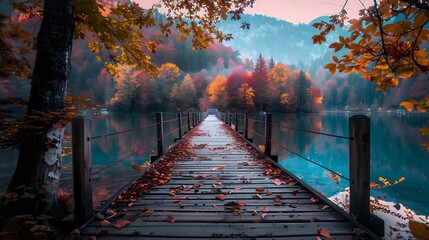 Wall Mural - Serene Autumn Pathway by the Lake