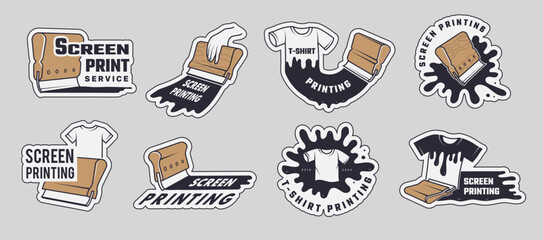 Wall Mural - screen printing. tshirt printing service stylized identity silkscreen squeegees paint recent vector 
