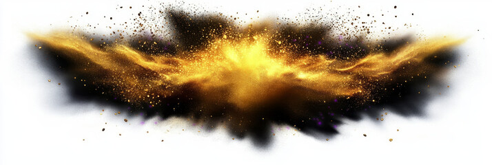 Wall Mural - A burst of golden dust explodes against a white background.