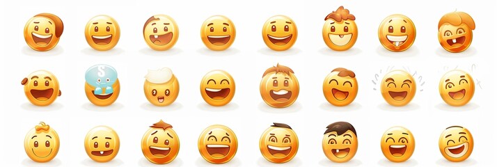 Aufkleber - A vibrant array of smiley faces captures a variety of emotions, displaying happiness through playful expressions and colorful designs. Generative AI