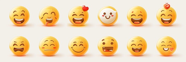 Poster - This collection showcases colorful emojis representing different emotions, including happiness, love, and surprise, arranged neatly. Generative AI