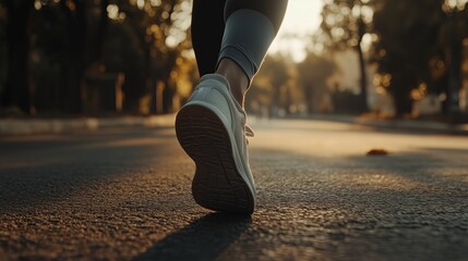 Running Shoes on Pavement: A Close-Up of a Runner's Footstep.