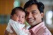© Anjali - Portrait of Asian father holding newborn baby  healthcare and love.