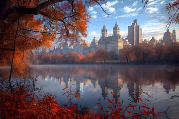 Wall Mural - Autumn Serenity in Central Park: A Stunning Reflection of New York City