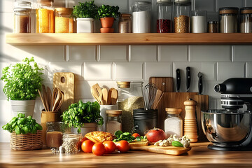 Wall Mural - a kitchen counter full of food cooking tools 