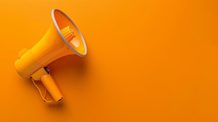 A vibrant yellow megaphone rests against a striking orange backdrop, representing effective communication and lively announcements. Generative AI