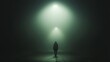 © Jakkarin - Midnight Wanderer - A Dark Aesthetic Noir Scene with Mysterious Pedestrian Walking Through Foggy Street Towards Light, Anticipation Cinematic Atmosphere