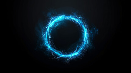 Canvas Print - A vibrant blue ring of light energy glows in the darkness, creating a captivating visual effect.