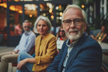 Canvas Print - Portrait of a senior man sitting in a cafe with his family