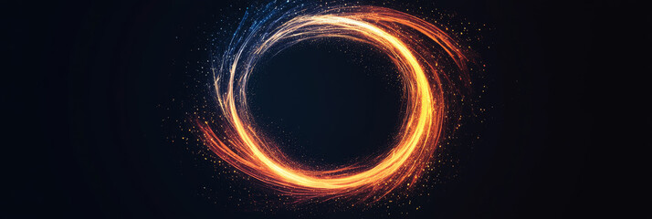 Wall Mural - Abstract glowing ring with blue and orange light on a dark background.