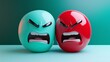 © Ben - Red and green angry emoticons facing off, representing emotional conflict and contrasting expressions in a playful, cartoon style, Generative Ai