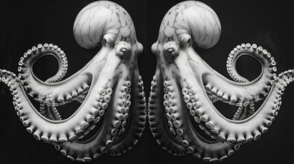 Canvas Print - Two octopuses facing each other. AI.