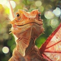 Poster - A close-up of a lizard with a colorful, textured skin. AI.