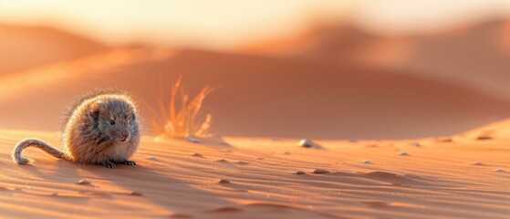 Wall Mural - A small desert rodent sits in the sand. AI.