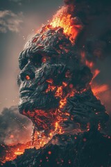 Wall Mural - a fiery head erupts from the earth. ai.