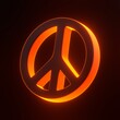 © Andrii - Peace symbol in orange neon light against a dark background, representing peace, unity, and glowing futuristic design. 3D icon, sign and symbol. 3D render illustration