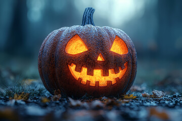Canvas Print - a carved jack-o-lantern glowing in the dark, showcasing classic halloween symbols. concept of creati