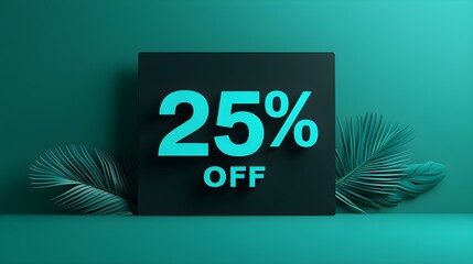 Black '25% OFF' Promotional Sign on a Dark Green Background with Copy Space