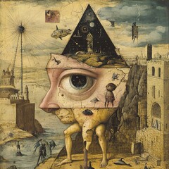 Surreal Landscape with Giant Eye and Pyramid