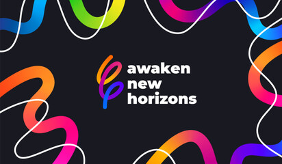 Fototapete - Bright Gradient Lines on a Dark Background. Colorful Vivid Curve Frame. Celebration Background with Swirl Spiral Pattern in Graffiti Style.