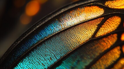 A close-up macro photo of a butterfly wing showing the iridescent, textured scales.