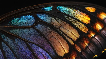 Close up shot of a colorful butterfly wing.