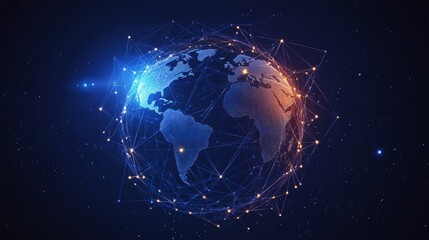 Wall Mural - a digital representation of the earth connected by lines and glowing dots