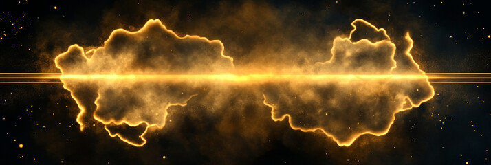 Wall Mural - Abstract glowing golden clouds with a bright light in the center against a dark background.