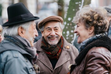 Poster - Elderly couple walking on the street. Old people having fun.