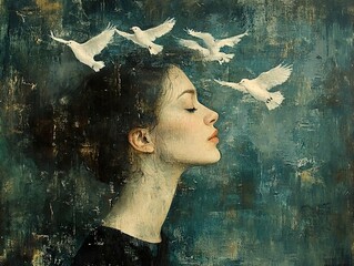 Canvas Print - Woman with Doves: A Dream of Peace and Serenity