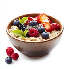 Sticker - A delicious bowl of healthy oatmeal topped with fresh berries. The vibrant colors make this dish appealing and nutritious. Perfect for breakfast or a snack. Enjoy a healthy lifestyle. AI