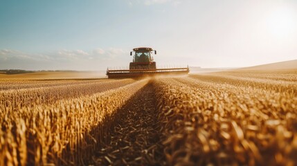 Sticker - Tractor Harvesting Wheat in a Field at Sunset