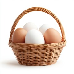 Canvas Print - A beautiful basket filled with fresh eggs in various colors. Perfect for a farm style theme or cooking setting. Ideal for food photography and culinary projects. AI