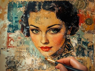 Poster - Vintage Woman Portrait Painting: Retro Style and Glamour