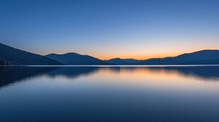 Canvas Print - Serene Mountain Lake Sunset with Calm Water