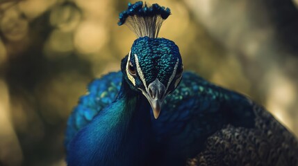 Wall Mural - Close-up Portrait of a Peacock's Head and Neck