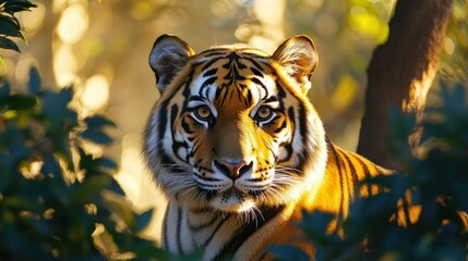 Wall Mural - A Tiger's Gaze Through the Sunlit Foliage