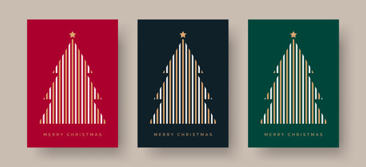 Wall Mural - christmas card vector design template. set of christmas card designs with geometric christmas tree i