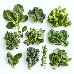 Poster - Fresh green vegetables collection including kale, spinach, and lettuce. Healthy leafy greens arranged in a visually appealing way. Perfect for nutrition and meal prep. AI